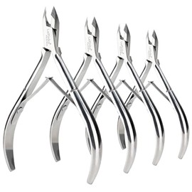 LePinko 4 Pinzas para cutículas de acero inoxidable plateado para manicura y pedicura en casa, spa/salón