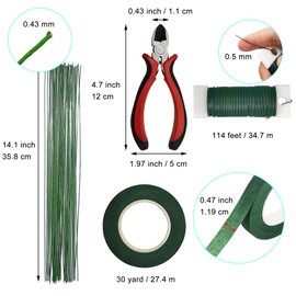 Menecor Floral Arrangement Kit - DIY Bouquet Making Tools - 24 Gauge Stem & Paddle Wire, Wire Cutter, Tapes