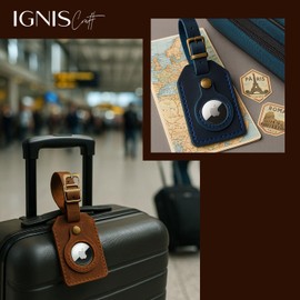 Ignis Craft Genuine Leather AirTag Luggage Tag Holder for suitcases durable accessories (Grey)