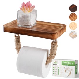 Perfeso.L Farmhouse Toilet Paper Holder with Shelf Large, Nautical Rustic Rope for Beach Farmhouse Bathroom Decor Toilet Paper Roll Holder, Wood Bathroom Accessories Tissue Holder–Rustic Brown