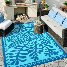 Anidaroel 8x10 Outdoor Rug for Patios Clearance, Waterproof Camping Rug for Outside RV, Reversible Plastic Straw Outside Rugs, Large Outdoor Area Rug for Garden, Camper(Blue,8’x10’)