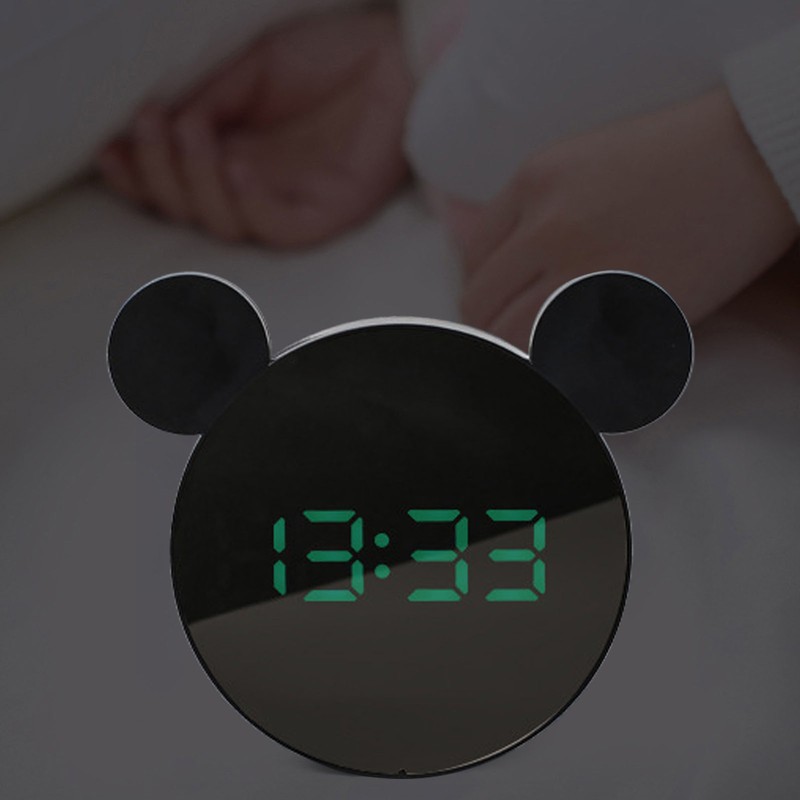 Mirror Alarm Clock 2 Level Brightness Adjustment Ear Design LED