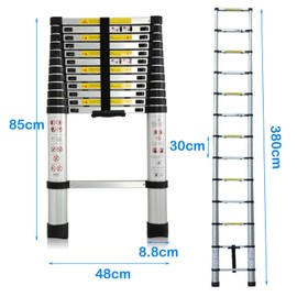 16.5ft Telescopic Ladder, Professional Multi Purpose Telescoping Ladder w/Spring Loaded Locking & 2 Hooks, Aluminum, for Industrial Household Daily or Emergency Use, 330 lb Capacity
