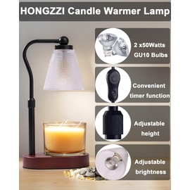 HONGZZI Candle Warmer Lamp with Timer, Dimmer, Adjustable Height, 2 Replacement Bulbs, Electric Candle Warmer for Jar Candles, Decorative Candle Lamps (Clear)