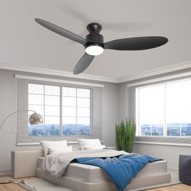 revoici Black Ceiling Fan with Light Remote 52in 6Speed Silent Reversible Motor 3CCT Dimmable LED Flush Mount Low Profile Fan Timer Memory Function Modern Plastic Blade Vacation Mode Indoor Outdoor