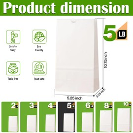 Glownary - White Paper Bags for Lunch, Craft, or Takeout. (5 LB, 100 Count - White)