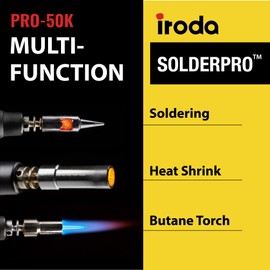IRODA SolderPro Original 50K Butane Soldering Iron Kit 4-in-1 Cordless 30-70W Pro Grade | 18s Heat-Up Multi-Function Heat Tool with Case & Tips