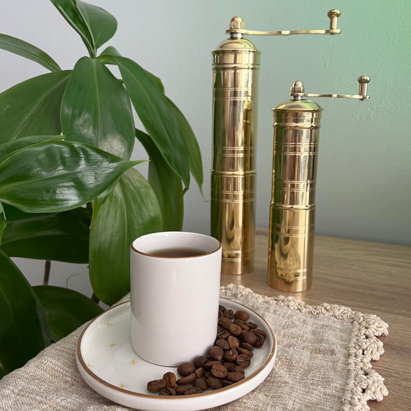 Set of Two Turkish Manual Coffee Grinders, Coffee Mill, Brass