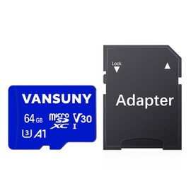 Vansuny Micro SD Card 64GB microSDXC Memory Card with SD Adapter A1 App Performance V30 4K Video Recording C10 U3 Micro SD for Phone, Security Camera, Dash Cam, Action Camera