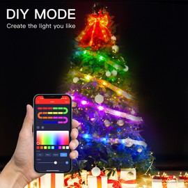 Redrubbit USB Smart Christmas Ribbon Lights, 32.8ft 50 LED Colorful Lights Glitter Gold Swirl Ribbons Garland Christmas Tree Decorations with Music Syc Timer & Memory Function, APP and Remote Control