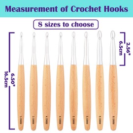 Beech Wood Crochet Hooks 3.0mm~6.5mm, Ergonomic Crochet Hooks Set with Roll Felt Case