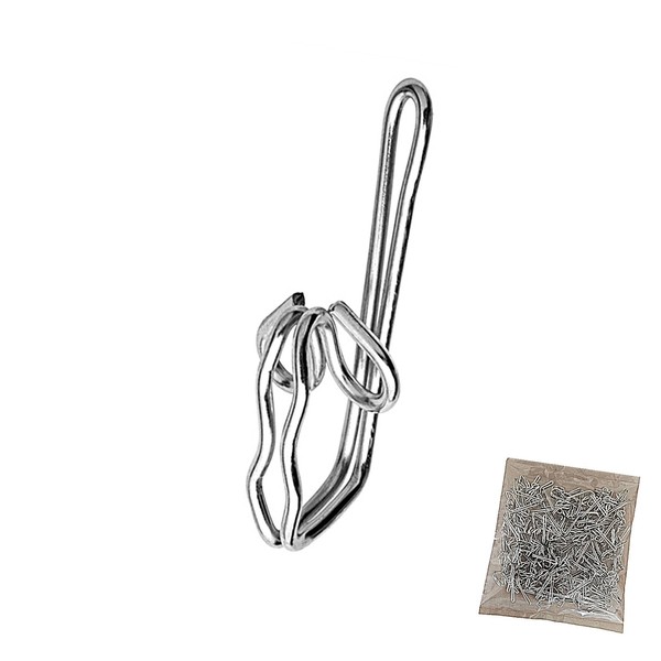 100 Pack Metal Curtain Header Tape Drapery Hooks, Silver