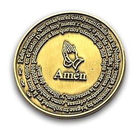 AXLorange Padre Nuestro Spanish Worry Stone Medal Approx. 50 x 4 mm Antique Bronze