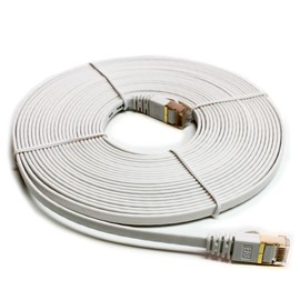 Tera Grand - 25FT - CAT7 10 Gigabit Ethernet Ultra Flat Patch Cable for Modem Router LAN Network, Gold Plated Shielded RJ45 Connectors, Faster Than CAT6a CAT6 CAT5e, White