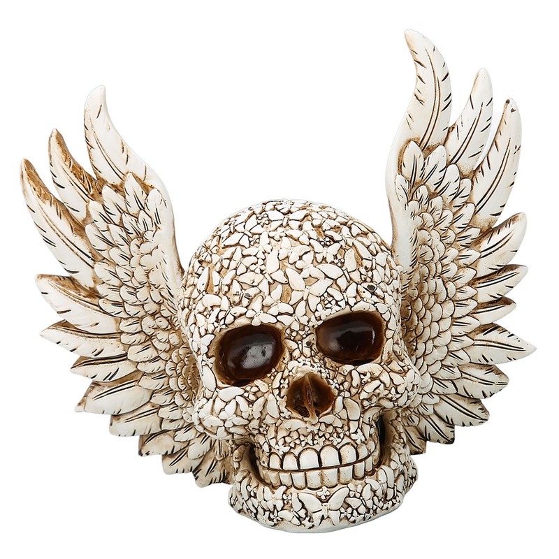 Skull Statue Butterflies Pattern Handcraft Exquisite Skeleton Head Statue with