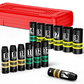 KIRXST 13-Piece 3/8" Drive Deep Impact Socket Set, 7-19mm, CR-V, 6 Point, Heavy-Duty Sockets for Impact Wrenches, Automotive and Home