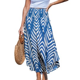 CUPSHE Skirts Abstract Smocked Maxi Skirt High Waist Coverup Casual Vacation Blue M