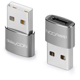 deleyCON USB C to USB Adapter [Pack of 2] C Female to A Male USB 2.0 - for PC Computer Laptop Notebook Aluminium Silver