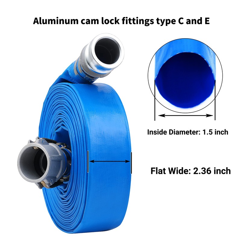 1-1/2" x 100ft PVC Lay Flat Discharge Hose With Aluminum
