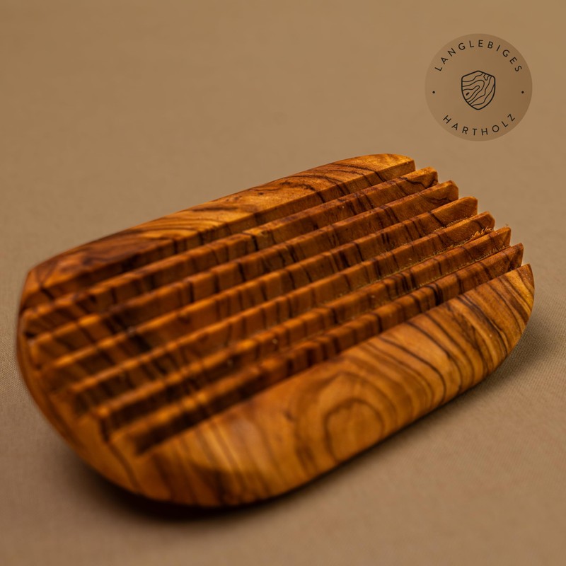 DAS OLIVENHOLZBRETT® Olive Wood Soap Dish Ribbed Oval 13 cm