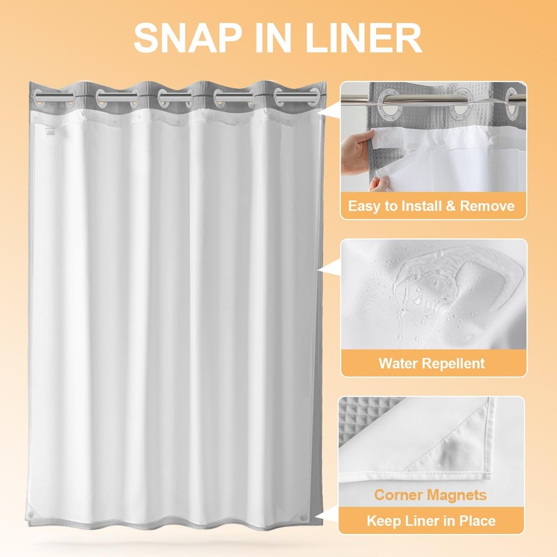 River Dream Grey Cotton Blend Shower Curtain with Snap in