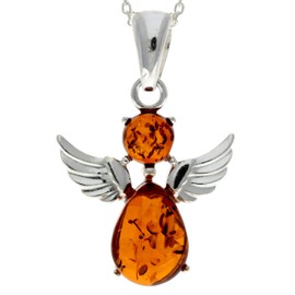 SilverAmber Jewellery UK - 925 Sterling Silver & Genuine Baltic Amber Cognac Angel Pendant without a chain - 600