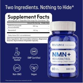 NMN & Resveratrol Supplement – NAD+ Support Capsules for Cellular Energy, Longevity & Everyday Wellness – 60 Vegan Capsules, Non-GMO