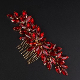 Teyglen Mujeres Dainty Simple Full Rhinestones Bride Wedding Hair Comb Lujosos Accesorios Para El Cabello Shiny Rhinestones Nupcial Side Hair Combs Para Mujeres Bride Girls Rojo