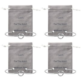8 Pcs Bridesmaid Proposal Gifts Set of 4 I Can't Tie The Knot Without You Velvet Bags and Metal Bridesmaid Bracelets Bridesmaids Gifts For Bridal Party Wedding (Silver)