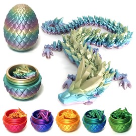 Xyeyo Easter 3D Printed Dragon Egg Fidget Toys Articulated Dragon Egg with Dragon Inside Crystal Executive Dragon Figurine Flexible Dragon Figures for Desk Home Office Décor Gifts (Rainbow)