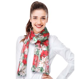 CBC Crown Christmas Scarf - Christmas Theme Candycane, Poinsettia Scarf Accessories, 13" x 60" Inches, Made In Korea (Poinsettia-Silver Multi)