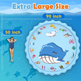 BerrysParadise 90" Splash Pad for Kids, Sprinkler & Splash Play Mat, Extra Large Inflatable Wading Pool with Thicker Material, Summer Outdoor Water Toys for Boys & Girls Ages 3-16