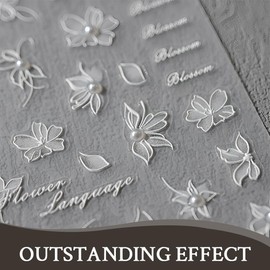 GGUFAY 3D Frühling Blumen Nagelaufkleber 5D Stereoskopisch Selbstklebend Bunte Blüte Nail Art Sticker Dekoration Nageldesign Zubehör, Weiß