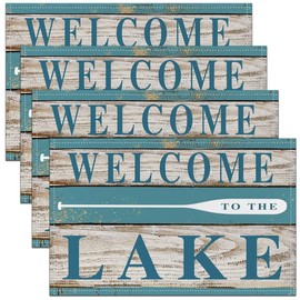 Lake Rules Decorative Table Place Mats, Welcome to The Lake Square Placemats for Dining Table,Lake House Decor Blue Table Mats for Kitchen Decor, 18"x12"