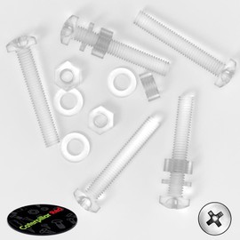 Pack of 60 Transparent Clear Plastic Acrylic M6 x 60mm Nuts & Bolts, Washers -Acrylic Plastic Screws, (15/64 x 2 23/64 in)
