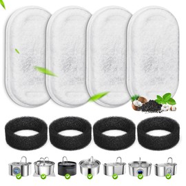 Cat Water Fountain Filters, 4 Pack Replacement Filters & Pre-Filter Sponges for 3.2L/108Oz & 67oz/2L Stainless Steel Pet Fountain, Carbon Filters for Automatic Cat Water Dispenser Water