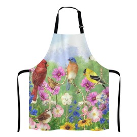 Lefolen Birds Flowers Butterfly Bib Apron with Adjustable Neck for Men Women,Suitable for Home Kitchen Cooking Waitress Chef Grill Bistro Baking BBQ Apron
