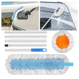 HIFOR RV Wash Brush, Bend Angle at Will, RV Wash Brush with Long Handle, RV Cleaning Brush, for Truck, RV, Trailer, Motohome (2 Brush Heads)