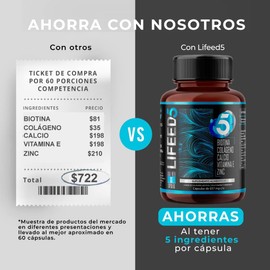 LIFEED Men Hair | Biotina, Colágeno, Vitaminas A, B5, C, D3, E, Calcio y Zinc | Suplemento para Cabello y Barba | Nutrición y Crecimiento | 60 Cápsulas