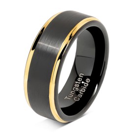 Tungsten Rings For Men Two Tone Black Gold Wedding Band Center Brushed Engagement Size 6-16 (tungsten, 10)