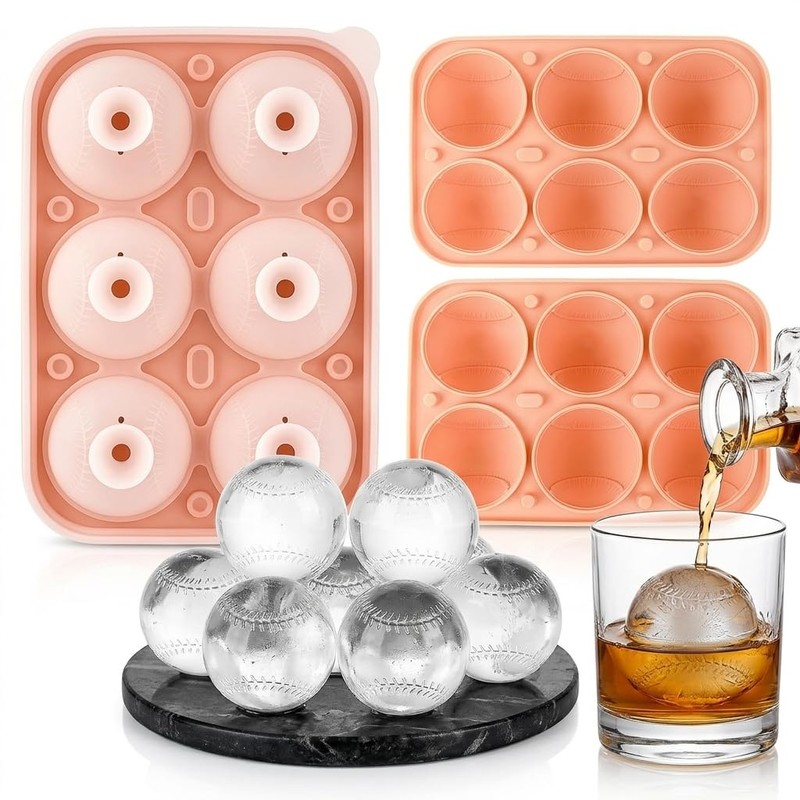 Baseball Sphere Ice Cube Mold,6-Cavity 3D baseball silicone molds,Blue, 1pc