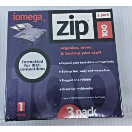 Iomega NEW Sealed iomega Zip 100 3-Pack Disks IBM Compatible Formatted Storage