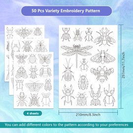 GLOBLELAND 4 Sheets Insect Patterns Stick and Stitch Water Soluble Stabilizer for Embroidery Adhesive Hand Sewing Stabilizers Non-Woven Fabrics Aid Drawing Sketch 11.7x8.3inch