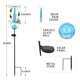 MUMTOP Rain Gauge Outdoor Freeze Proof, 36 Inch Large Number Solar Lights Hummingbird Water Gauge for Lawn, Yard and Garden