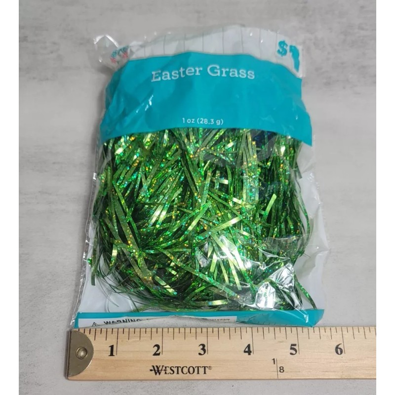 Easter Basket Grass Plastic Green Shiny Christmas Filler Decor Discontinued