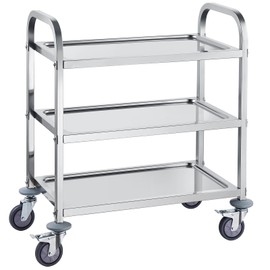 Happybuy Stainless Steel Cart, 3-Layer Utility Cart, 400 lbs Capacity, Medical Cart with Lockable Wheels for Lab, Clinic, Kitchen, and Salon