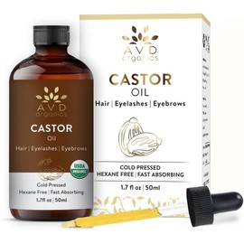 AVD Organics 100% Pure Castor Oil 50ML – Cold-Pressed, Hexane-Free for Hair, Skin & Eyelashes