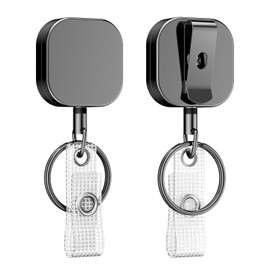 Pawfly 2 Pack Heavy Duty Metal Retractable Badge Reel for Badge Holder Retractable Keychain All Metal Casing with Stainless Steel Spring Coil 23.6 Inch Nylon Rope Belt Clip and Key Ring