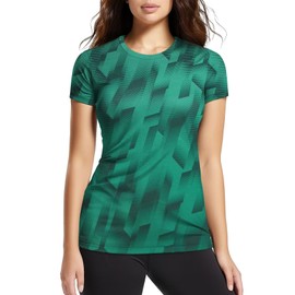 Womens Workout Shirts Short Sleeve Quick Dry Athletic Running Yoga Exercise Tops Crewneck Activewear Tees Fitted(Jade Green,L)