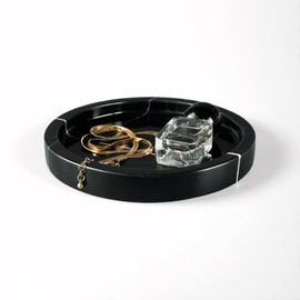 EXCHUES Marble Tray - 6" Jewelry Dish & Vanity Decor, Natural Stone Tray for Bathroom Kitchen Countertop, Small Trinket & Ring Organizer for Brides & Home (Black Marquina Round)